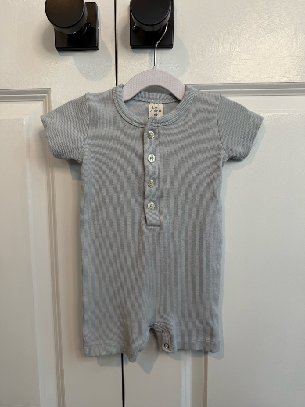 Kate Quinn Baby Ribbed Quarter Button Shortall Light Blue Size 18-24 Months